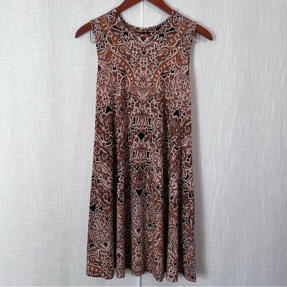 Nicole Miller Shift Swing Sleeveless Paisley Brown Flowy Dress Size M - Picture 1 of 10